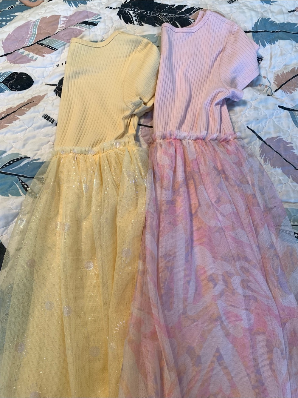 wonder nation Pink and Yellow Ribbed Bodice Tulle Dresses
